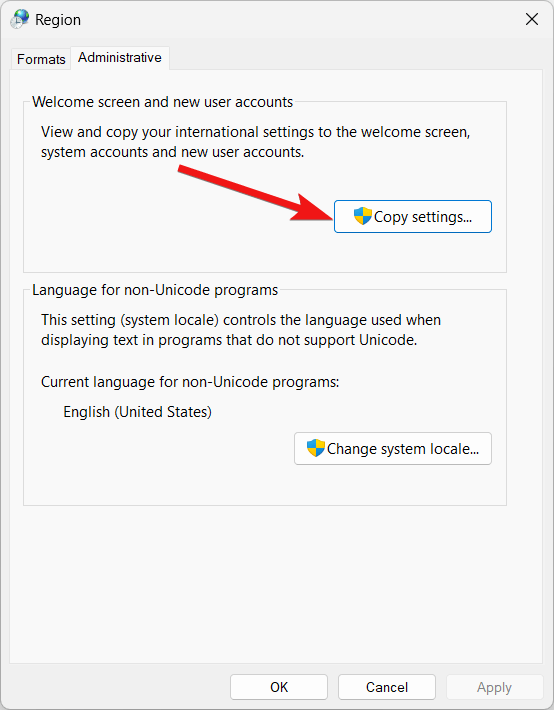 Нажмите кнопку Копировать параметры