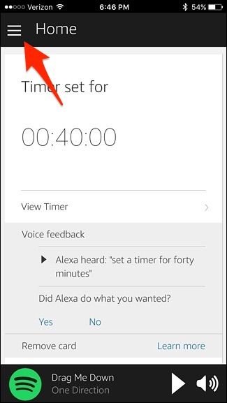 Открыть настройки в приложении Alexa