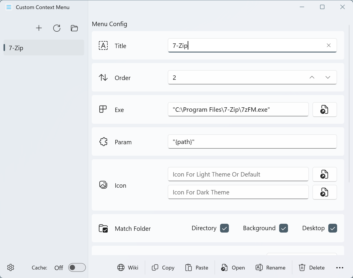 details for 7-Zip context menu shortcut