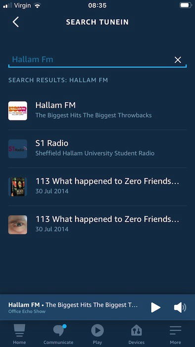 Управление воспроизведением и громкостью радиостанции в приложении Alexa