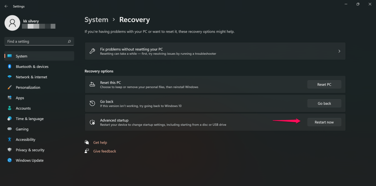 3 - Click on Restart Now