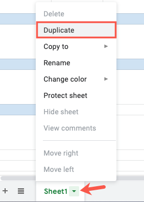 Дублировать лист
