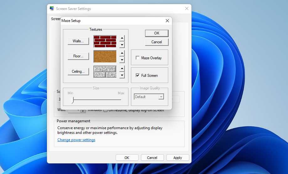 Окно настроек скринсейвера «Лабиринт»