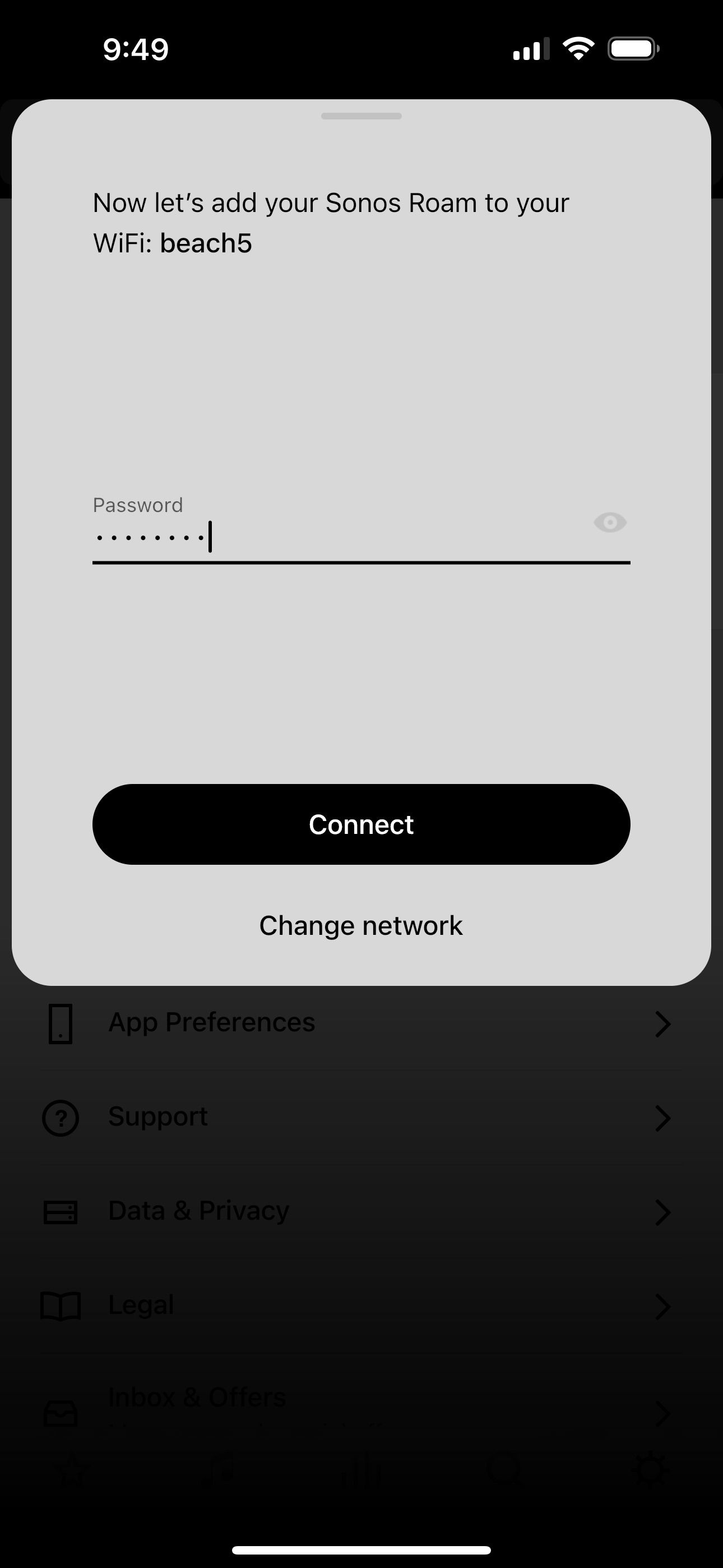 ввод пароля сети Wi‑Fi в приложении Sonos