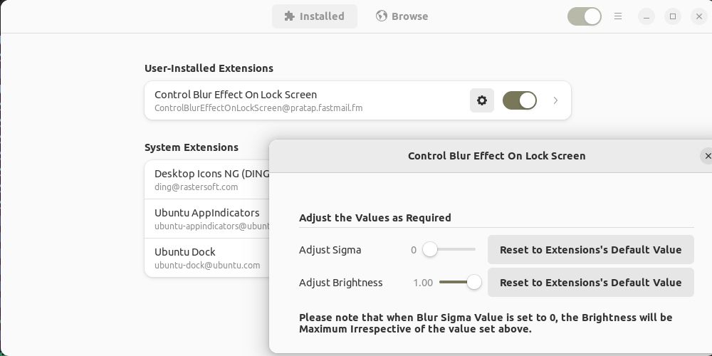 Настройка параметров размытия через расширение Lock Screen Background
