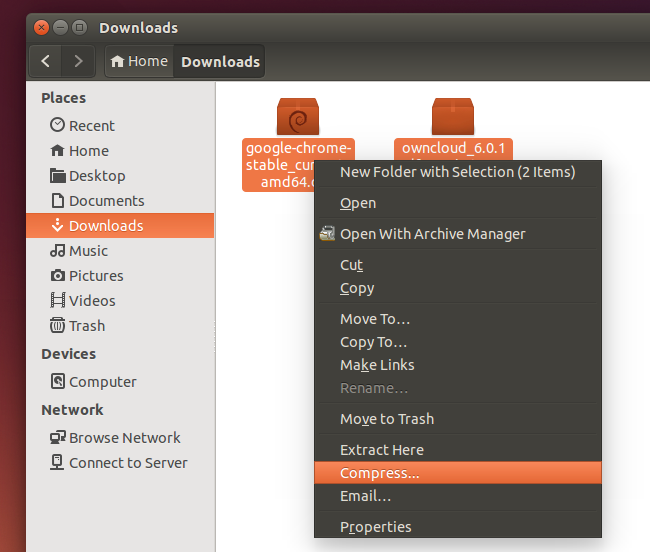 Окно File Roller при выборе формата архива и параметров шифрования