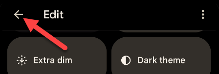 Кнопка назад для сохранения изменений в быстрых настройках.