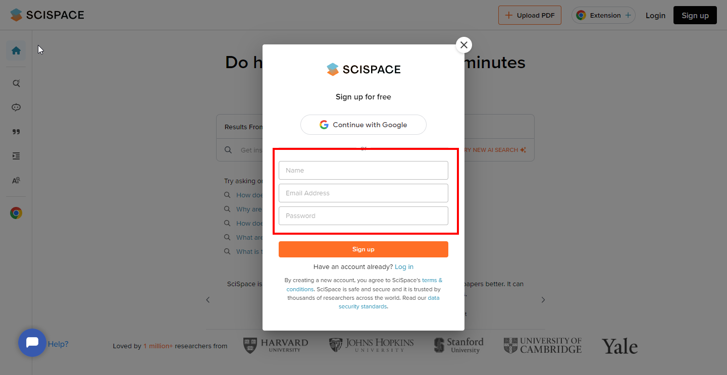 Форма ввода email и пароля при регистрации