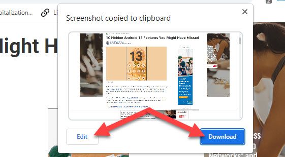 варианты после создания снимка экрана