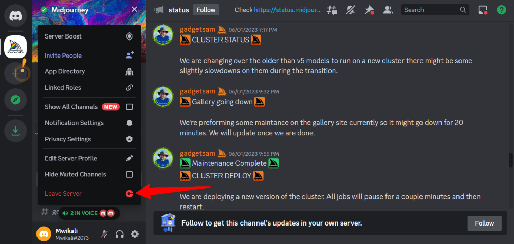 Leave Midjourney Server