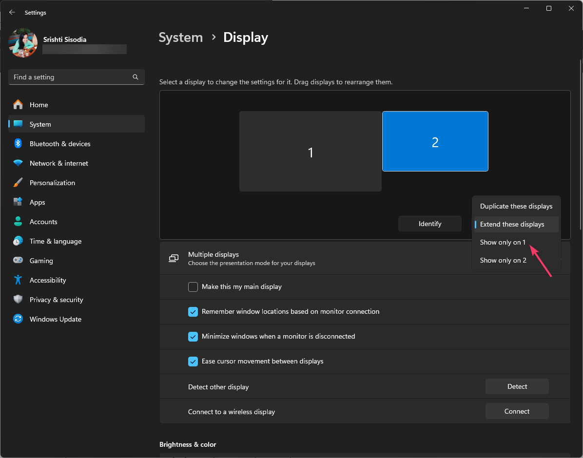 Экран — показать только на 1