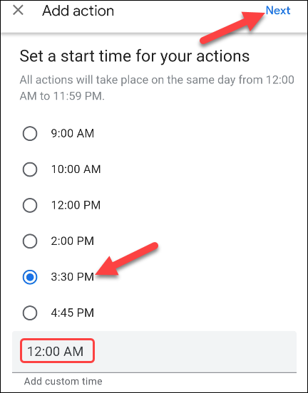 Выберите время и нажмите Далее