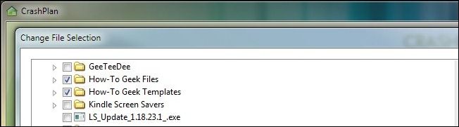 Выбор папок для резервного копирования в CrashPlan