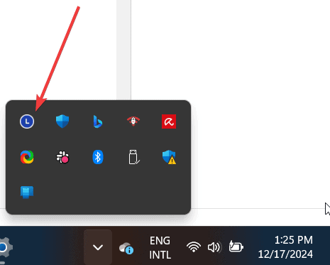 Значок панели Vantage в области уведомлений Windows