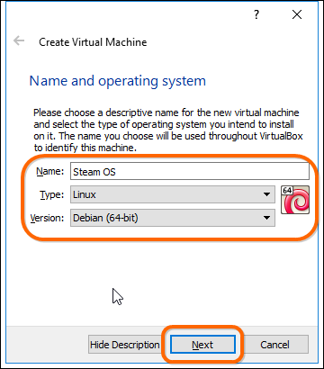 Выбор типа ОС и версии
