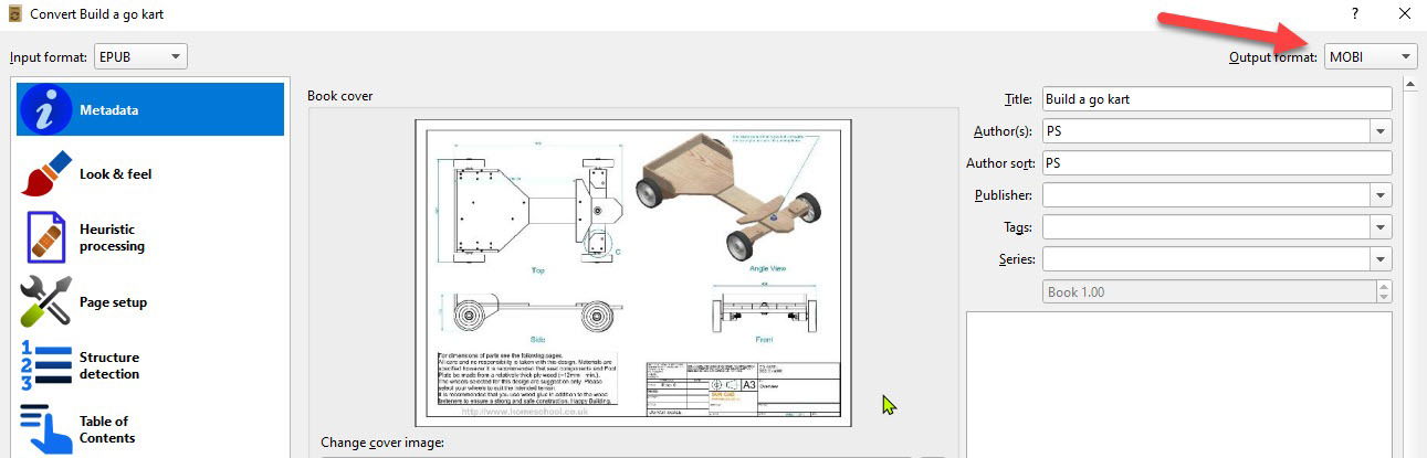 Выбор формата MOBI в Calibre