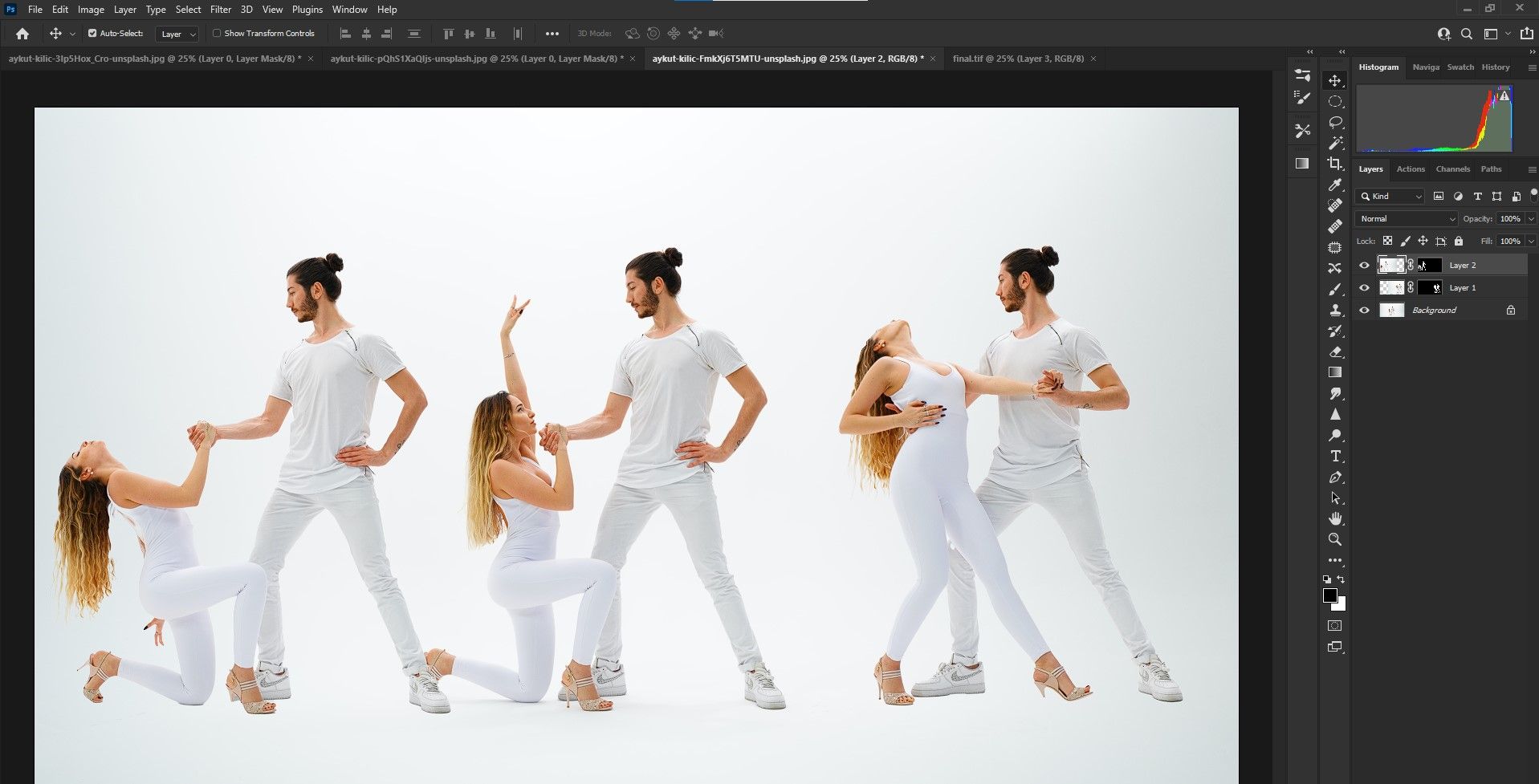 Финальная композиция с несколькими копиями танцоров в сцене