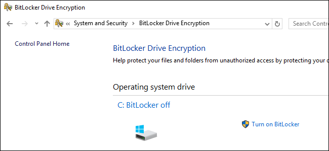 Панель управления — шифрование диска BitLocker; кнопка 'Включить BitLocker'