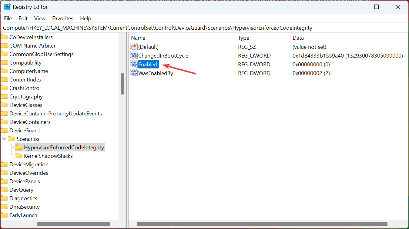 DWORD Enabled в реестре