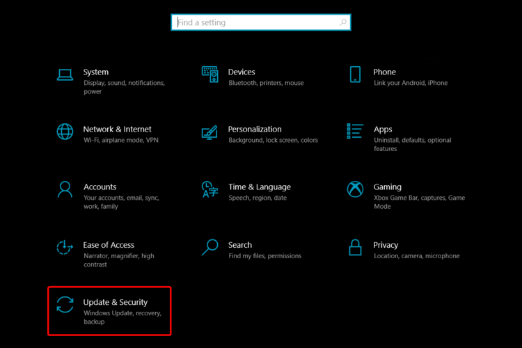 Параметры Windows, раздел Обновление и безопасность