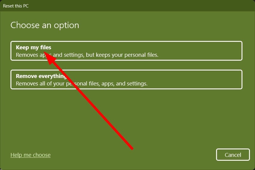 Опция сохранить мои файлы при сбросе ПК