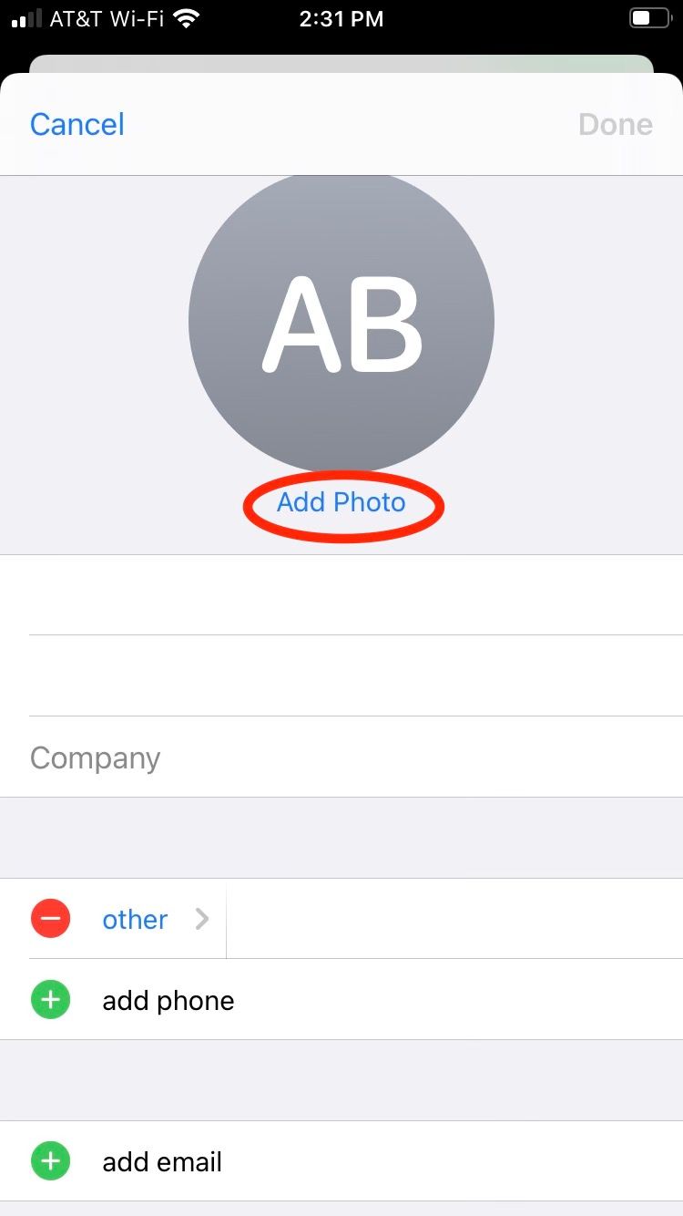 Добавление фото для изображения контакта