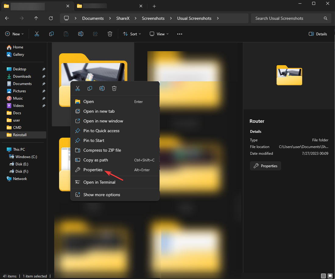 Окно «Свойства» папки — доступ к предыдущим версиям