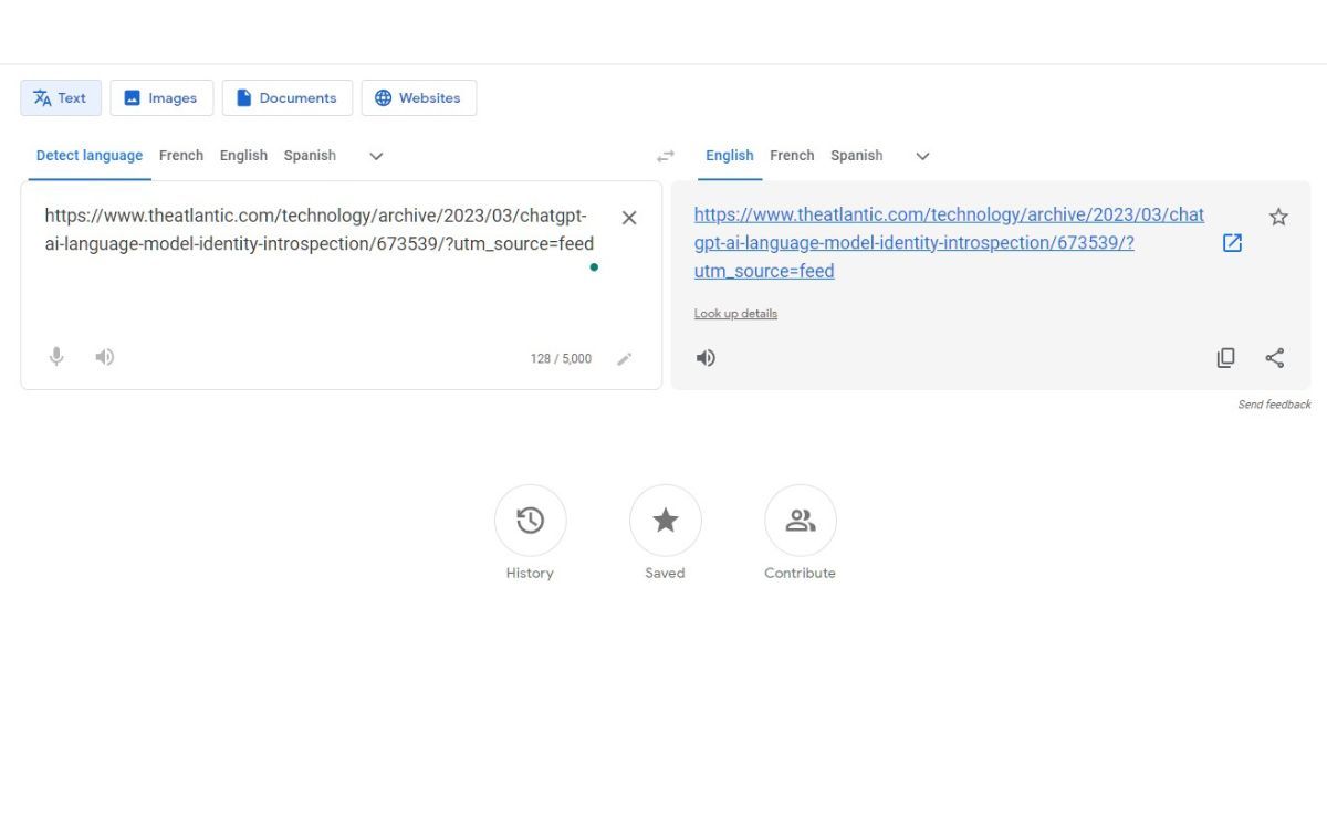 Пример перевода ссылки в Google Translate
