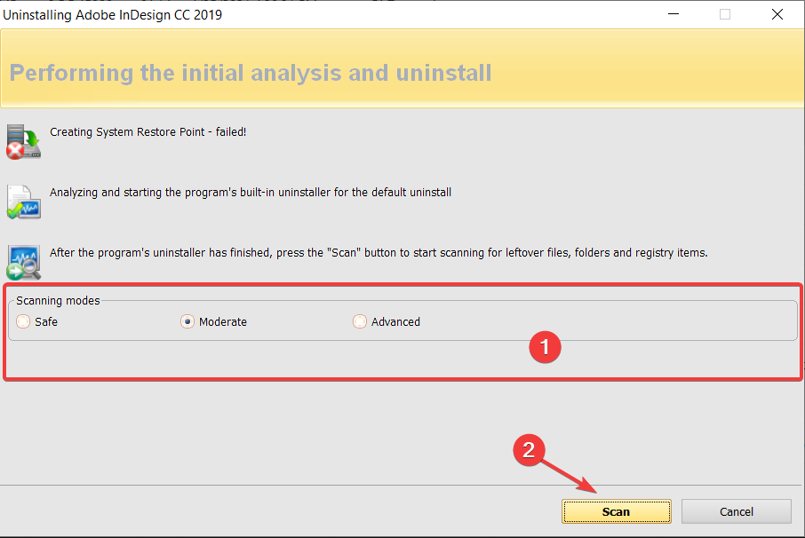 Режим сканирования остаточных файлов в Revo Uninstaller