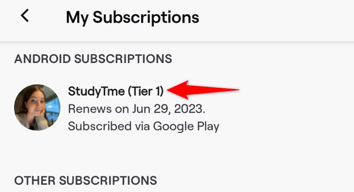 Выберите подписку для отмены.