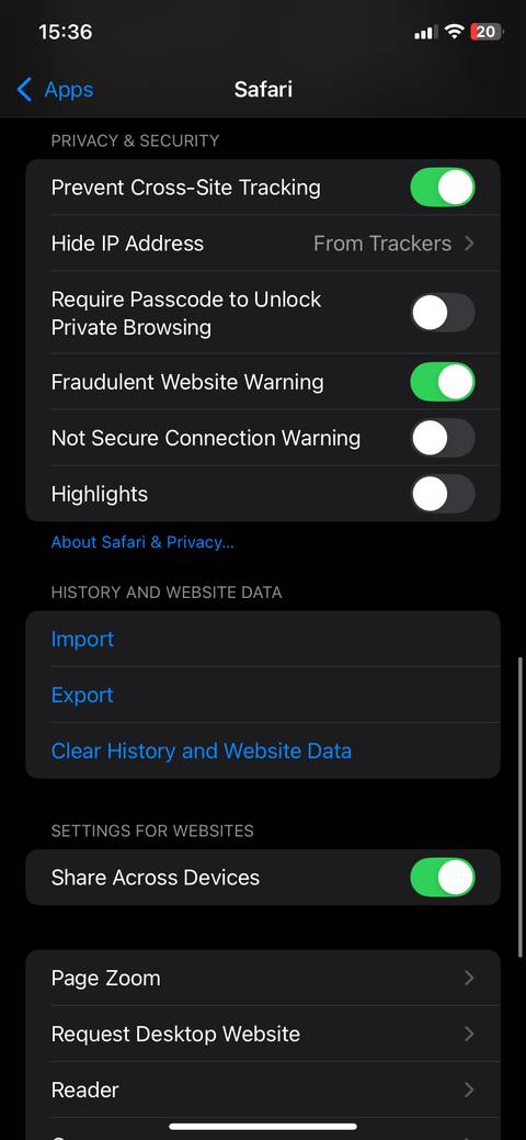 Safari settings page empasizing clear browser data