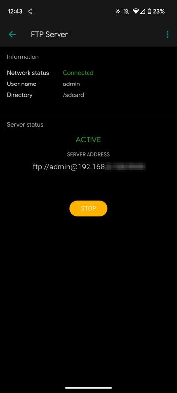 starting an FTP server in Solid File Explorer