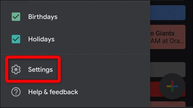 Мобильное приложение Google Календарь — пункт Настройки