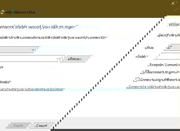 Opciones para elegir letra de unidad y carpeta WebDAV