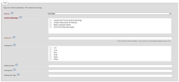 Выбор тегов AO3
