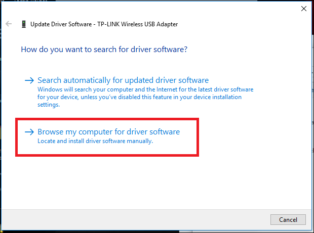 Мастер обновления драйвера с опцией выбора локальной папки