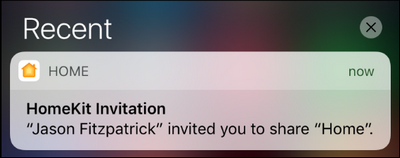 Уведомление с приглашением в HomeKit на iPhone