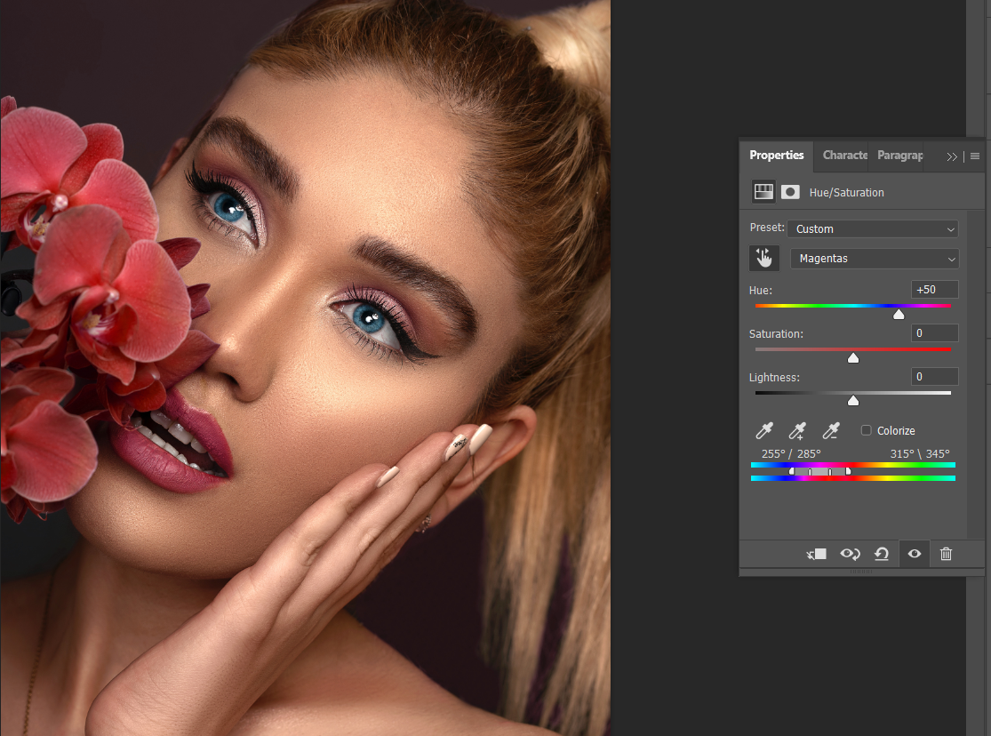 Перетащите слайдер для изменения оттенка