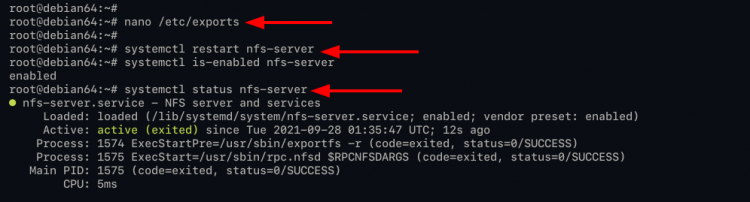 Проверка статуса nfs-server