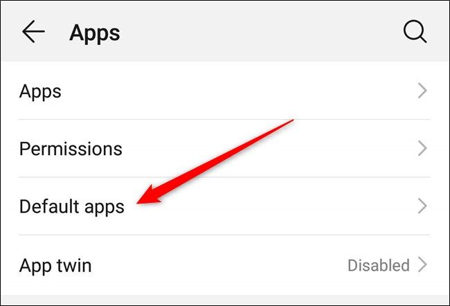 Настройки Android: пункт Приложения по умолчанию выделен
