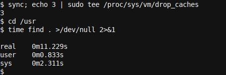 Сброс inode и других кешей Linux и повторный запуск команды find в /usr