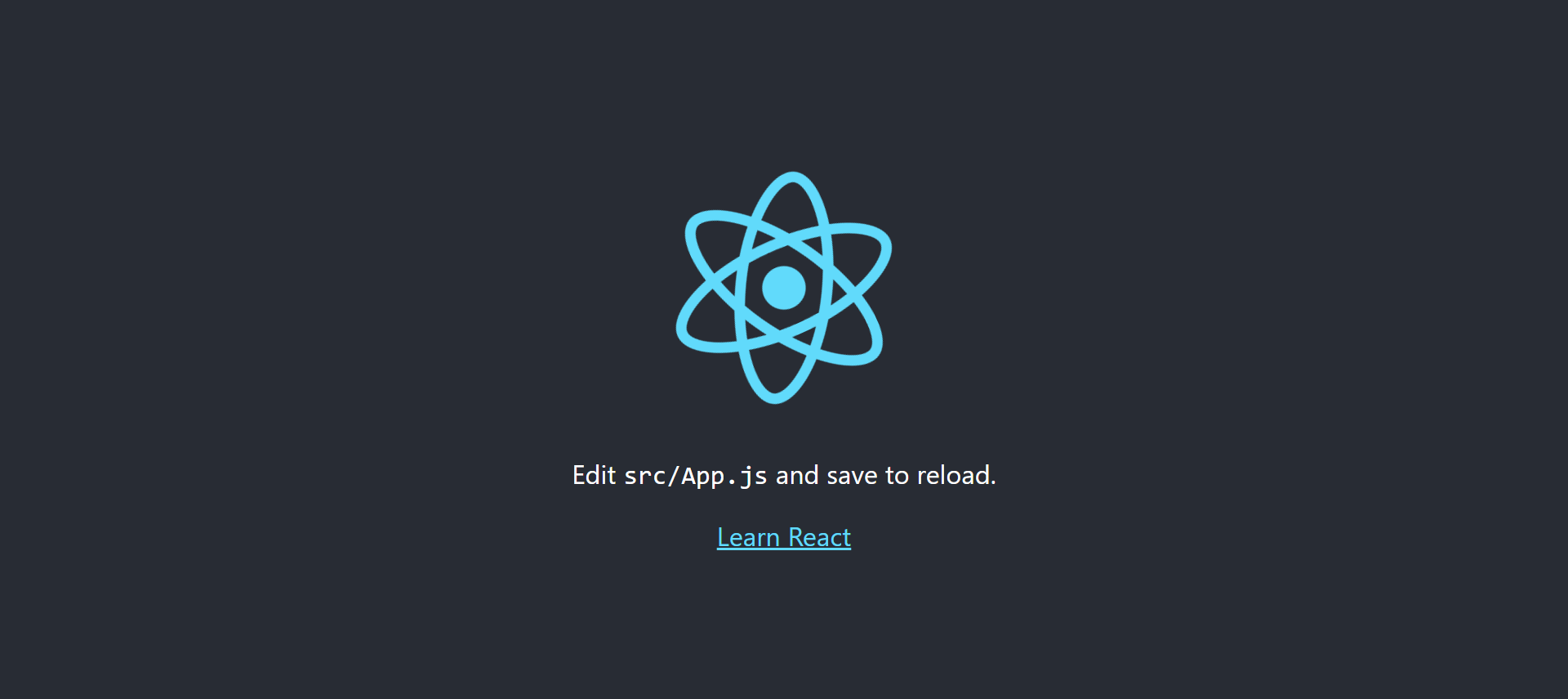Стартовая страница React, отображаемая локально в браузере на localhost:3000