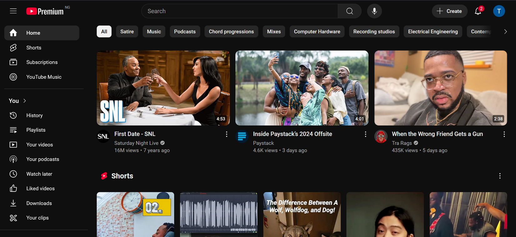Темы на главной странице YouTube