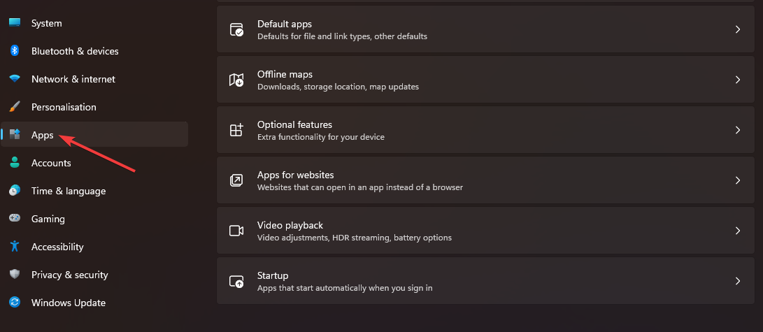 Вкладка Приложения в Параметрах
