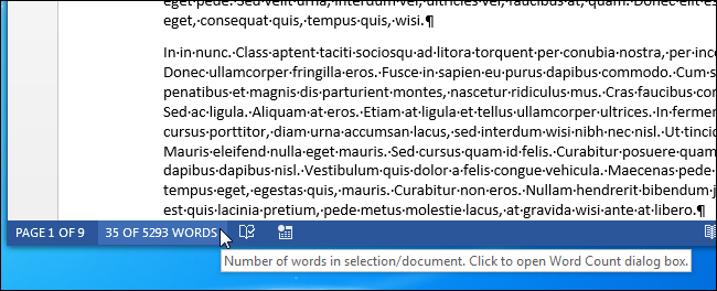 Статус-бар: количество слов в выделении