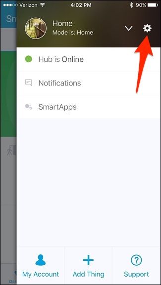 Значок настроек в приложении SmartThings