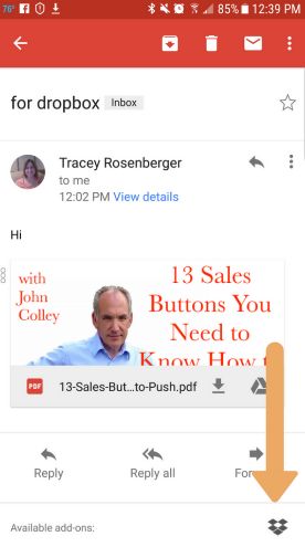 Иконка Dropbox в мобильном Gmail