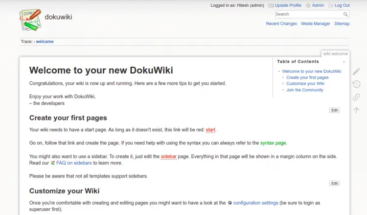 Панель администратора DokuWiki
