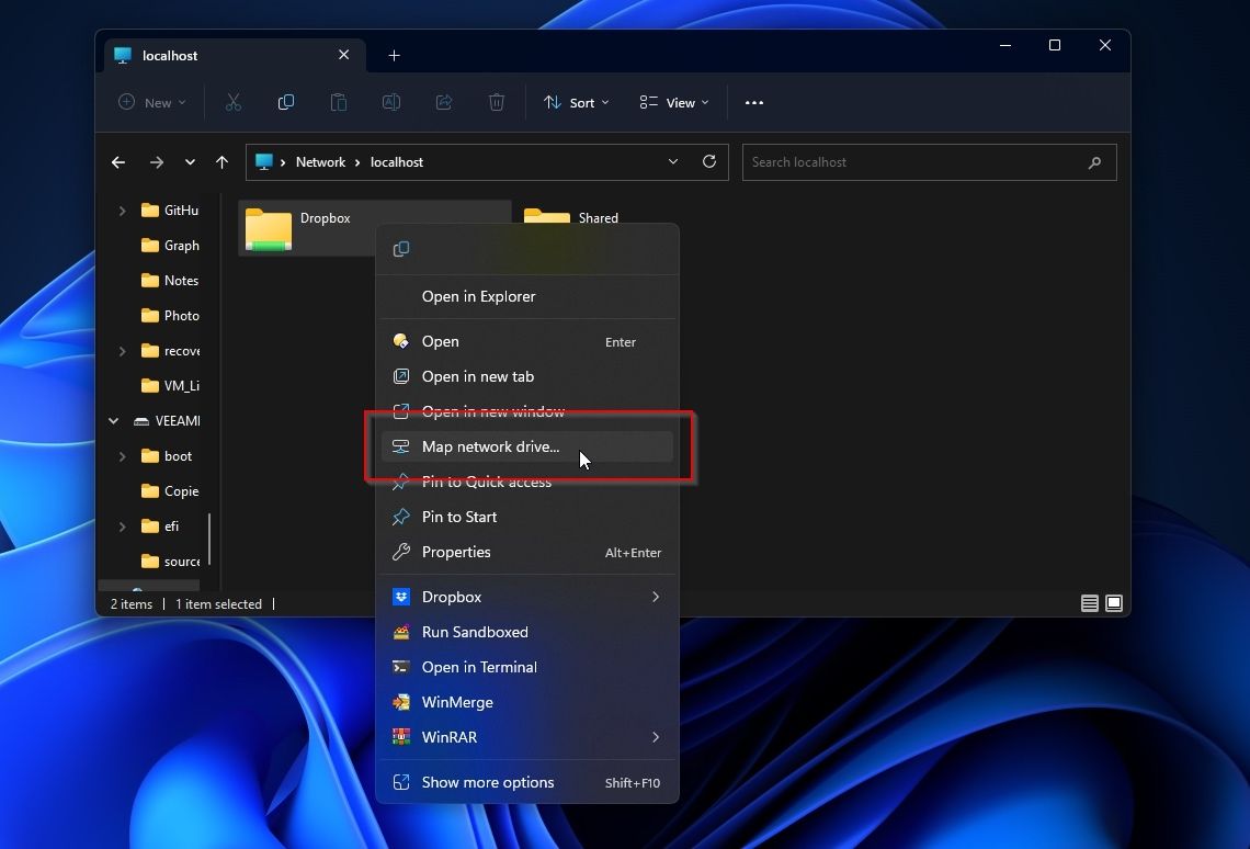 Меню подключения сетевого диска в проводнике