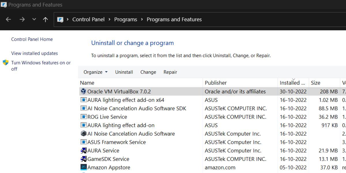 Удаление VirtualBox в Windows